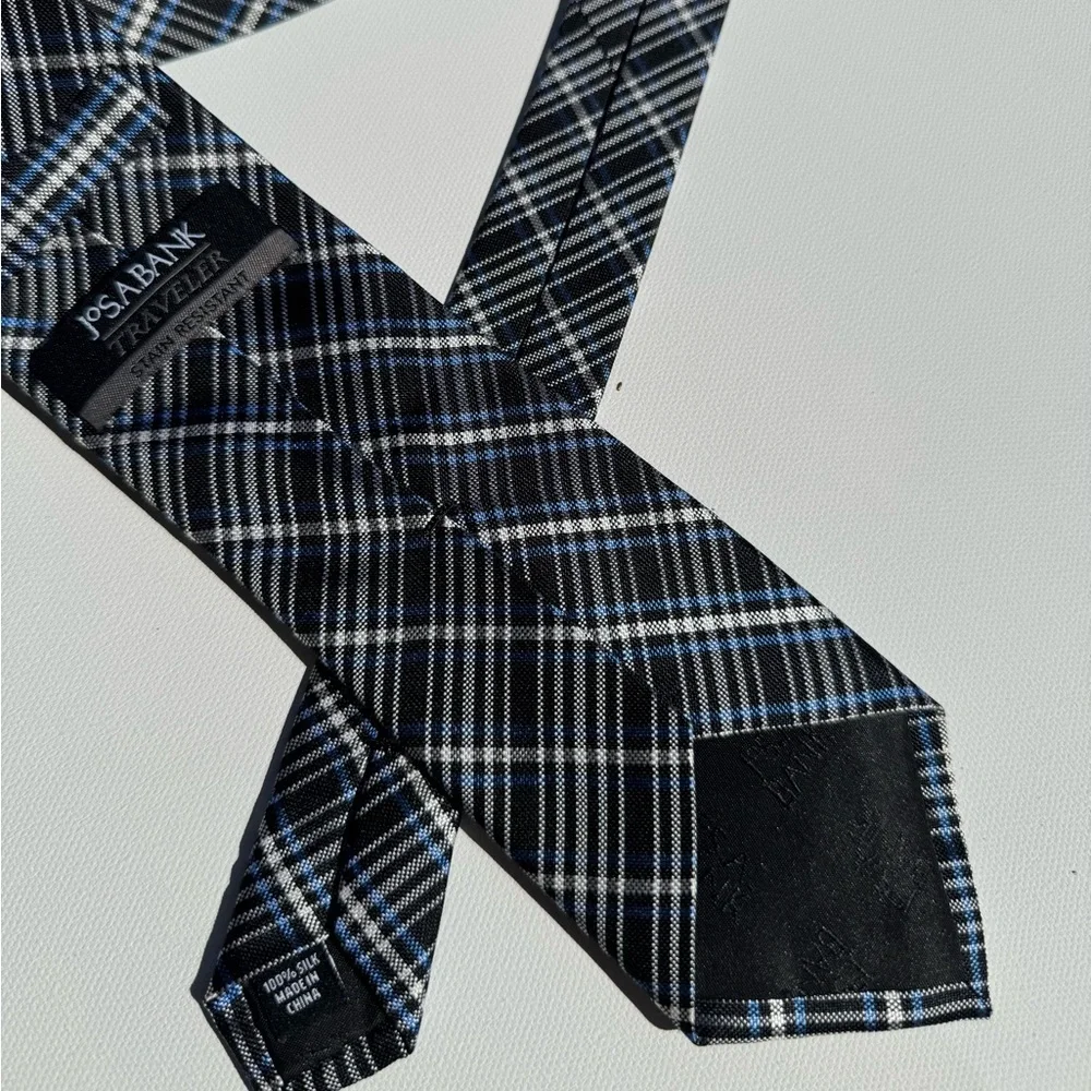 Jos.‎ A. Bank, Black and Blue Plaid Tie 100% Silk